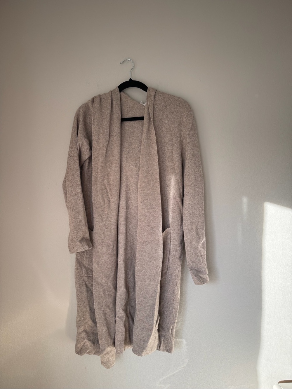 Open-Front Hooded Longline Cardigan - Light Taupe